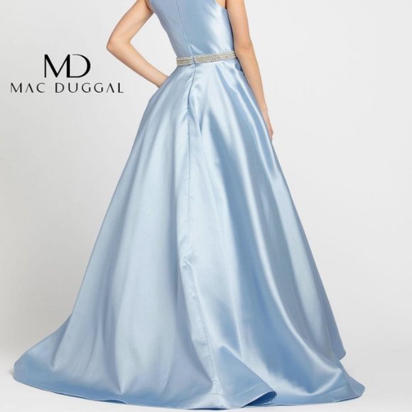 MAC DUGGAL 55237H JEWELED WAIST SATIN TWULL POWDER BLUE EVENING GOWN sz 6 - Picture 9 of 11